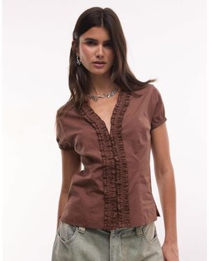 Collusion Blouse à manches courtes avec volant marron