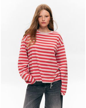 Monki Oversized Long Sleeve T-Shirt With Side Slits - Red