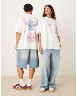ASOS T-Shirt Oversize Bianca Con Stampe Disney Di Stitch E Angel - Blu