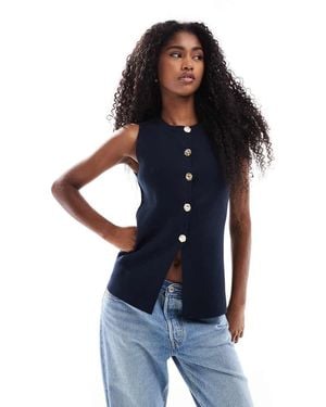 ASOS Knitted Crew Neck Structured Waistcoat With Gold Buttons - Blue