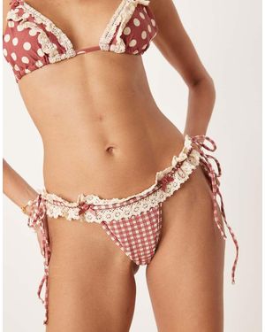 For Love & Lemons Bikinibroekje Met Gingham Ruit - Naturel
