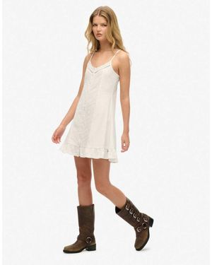 Superdry Lace Button Through Cami Dress - Natural