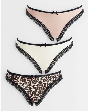 Wednesday's Girl 3 Pack Lace Edge Knicker Set - Natural