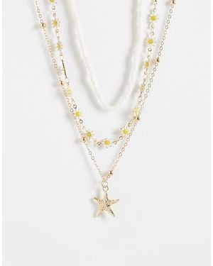 ONLY Confezione Da 3 Collane Con Perline Dorate A Forma Di Stella Marina - Bianco