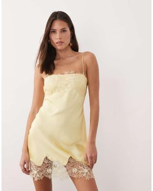 ASOS Appliqué Bias Cut Satin Mini Dress - Natural