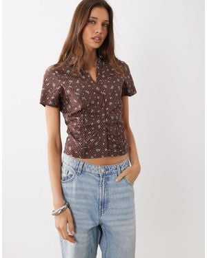 Cotton On Maya Ruched Shirt - Brown