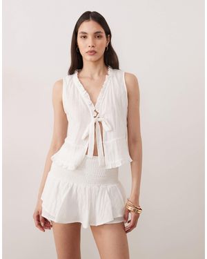 esmé studios Esmee Tie Front Beach Crop Top With Ruffle Trim - White