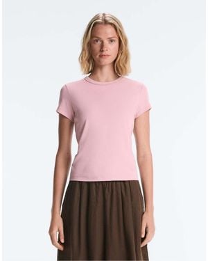 Oysho Fitted Rib Cotton Blend T-Shirt - Red
