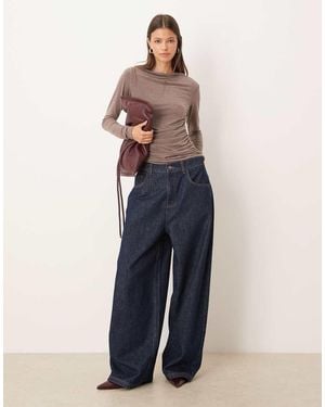 Threadbare Boat Neck Long Sleeve Jersey Top With Drape Front - Blue