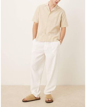 ASOS Oversized Tapered Trouser With Waistband Detail - Natural