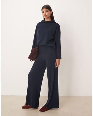 Mango Knitted Soft Touch Wide Leg Co-Ord Trousers - Blue