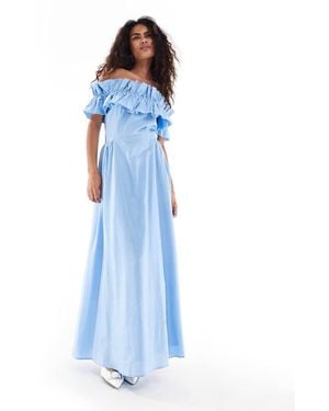 Sister Jane Gathered Bardot Maxi Dress - Blue