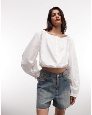 Monki Cotton Balloon Sleeve Milkmaid Top - White