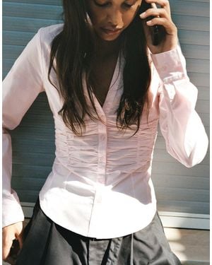 Pull&Bear Tailliertes popeline-hemd mit raffungen - Pink