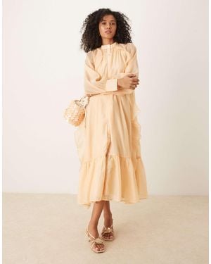 Ghospell Oversized Frill Midaxi Dress - Natural