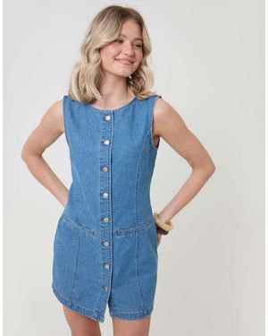Threadbare Denim Pinafore Mini Dress - Blue
