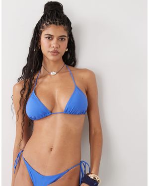 Monki Triangle Tie Up Bikini Top - Blue