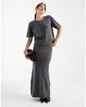 Pieces Foldover Waist Knitted Midi Skirt Co-Ord - Grey