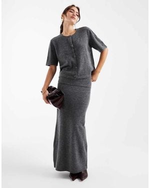 Pieces Foldover Waist Knitted Midi Skirt Co-Ord - Grey