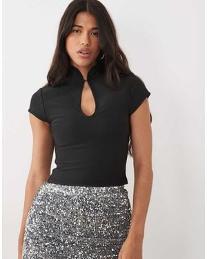 ASOS Bandage High Neck Collar Cut Out Top With Hook And Bar Detail - Black