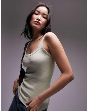 TOPSHOP Canotta Tenue A Coste Con Spalline Sottili E Scollo Rotondo - Grigio