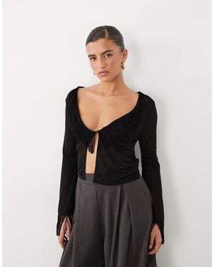 ASOS Doorschijnende Cardigan-Top Met Franjes - Zwart