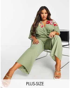 Hope & Ivy Plus – bestickter jumpsuit - Grün