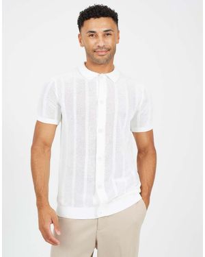 Brave Soul Knitted Stripe Short Sleeve Polo Shirt - White