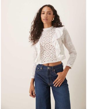 Glamorous Broderie Panneled Blouse - Blue