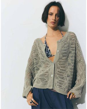 Pull&Bear Gilet en maille ajourée - kaki - Gris