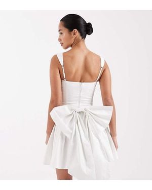 TFNC London Bridal Corset Pleated Mini Dress With Bow Back - White