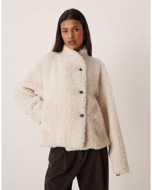 Gina Tricot Borg Jacket With High Neck - Natural