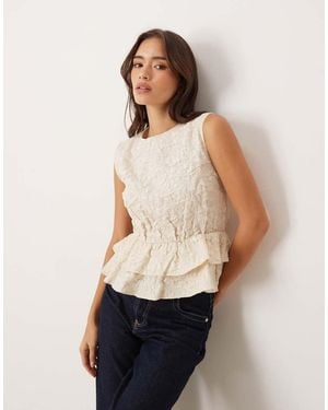 Vila Sleeveless Jacquard Peplum Top - Natural