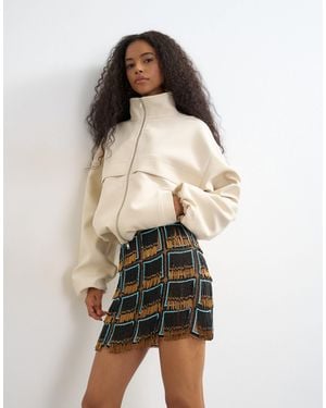 TOPSHOP Premium Heavily Embellished Fringed Mini Skirt - Natural