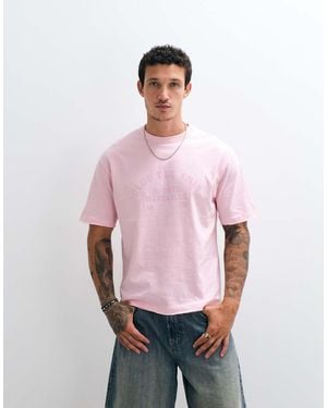 ASOS Boxy Relaxed T-shirt With Front Text Graphic And Raw Hems - Pink