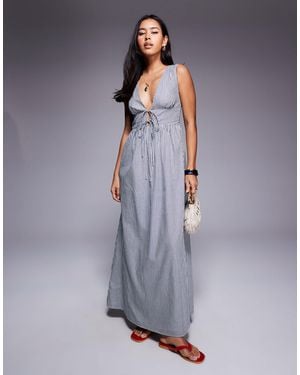 Princess Polly Pokey Sleeveless Deep Plunge Tie Front Maxi Dress - Gray