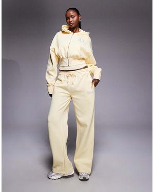 Kaiia Cotton Rich Embroidered Bow Logo Cropped Zip Through Hoodie Co-ord - Natural