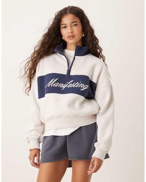 Abercrombie & Fitch Half Zip Sweat Top - White