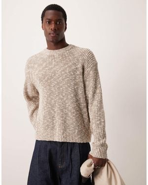 Abercrombie & Fitch Oversized Crewneck Stripe Stitch Knit Sweater - Natural