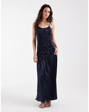 Muse Assembly Ruched Drop Waist Crushed Satin Maxi Dress - Blue
