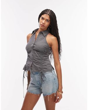 & Other Stories Rich Cotton Sleeveless Ruched Halterneck Top - Blue