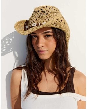 Bershka Cowboy Hat With Shells - Brown