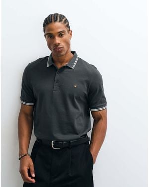 Farah Polo De Manga Corta Con Ribetes Y Logo En Lavado - Gris