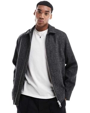 River Island Giacca Grigia Effetto Lana Con Zip - Grigio