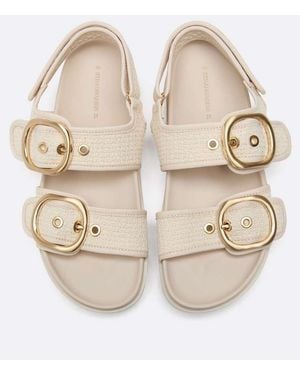 Stradivarius Wide Fit. Women's Flat Fabric Sandals - Natural