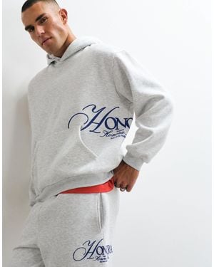 ASOS Oversized Polycotton Hoodie With Pigment Print - Gray
