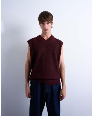 TOPMAN Oversized Fit Knitted V-neck Tank - Red