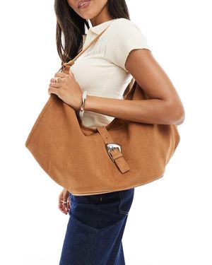 Stradivarius Slouchy Faux Suede Buckle Detail Bag - Blue