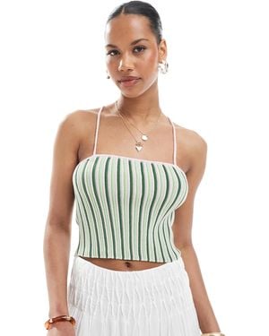 Pieces Textured Knit Cropped Top With Cami Straps - Green