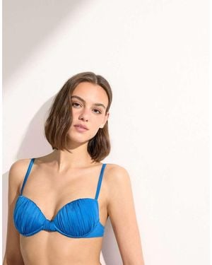 Calzedonia Shiny Satin Push-Up Bikini Top - Blue